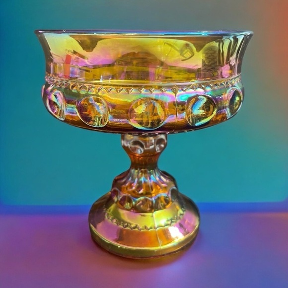 Indiana Glass Other - Indiana Glass Kings Crown Carnival Glass Candy Dish
Pedestal Amber Compote